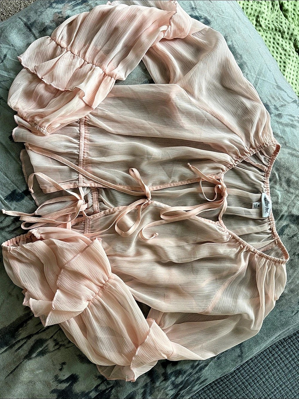 Willow & Root Front Tie Ruffle Top light peach
